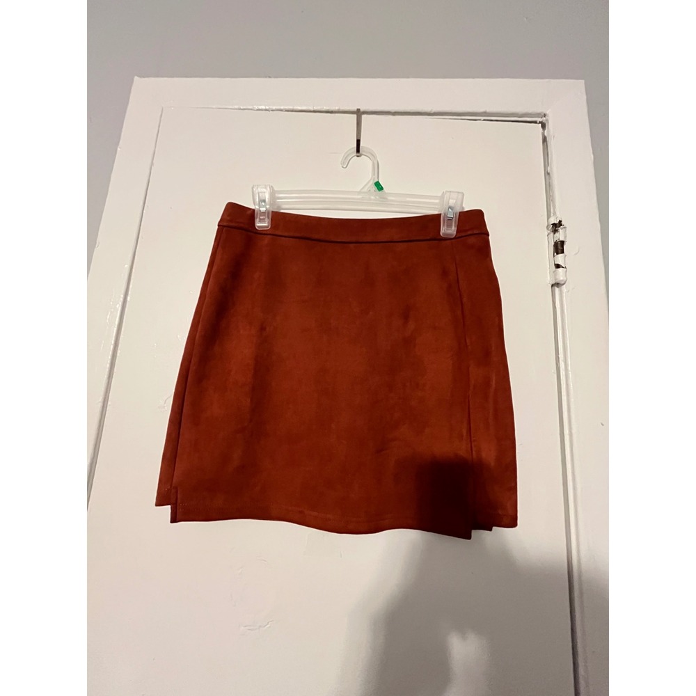 Michel Design Burnt Orange‎ Faux Suede Mini Skirt Rust Side Slit S5070 Size L